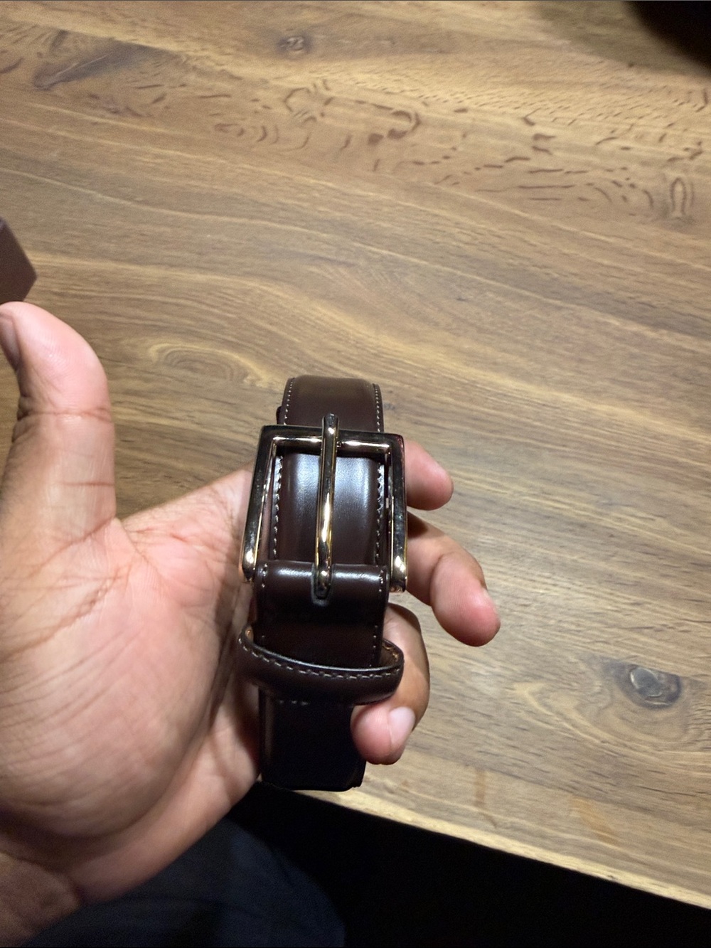 Brooks Brothers Brown Leather Belt with Gold Tone Buckle